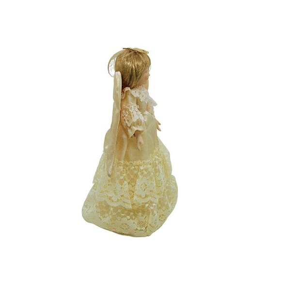 Vintage Kurt Adler Angel Tree Topper Decor Porcelain Head Arms Satin Lace Dress - Picture 4 of 12